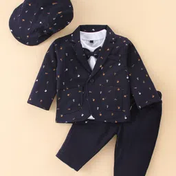 Robo Fry Knitted Full Sleeves Design Printed Party Suit with Cap & Bow Tie - Navy Blue-image-17