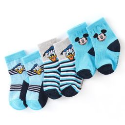 Cute Walk By Babyhug Anti Bacterial Non Terry Ankle Length Donald Duck Print Socks Pack Of 3 - Blue-image-2