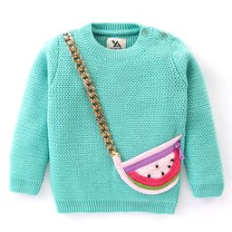 Yellow Apple Full Sleeves Sweater With Chain Applique Solid Colour - Blue-picture-22