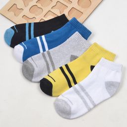 Footprints Pack Of 5 Pair Organic Cotton And Bamboo  Striped Detailed Sports Socks -  White Blue & Black-picture-25