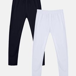 Kiddopanti Pack Of 2 Solid Leggings- Black & White-image-94
