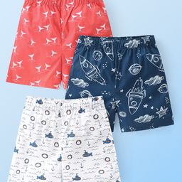 Babyhug Poplin Woven  Boxers with Rocket & Submarine Print Pack of 3 - Multicolour-image-40