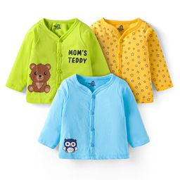 Doodle Poodle 100% Cotton Knit Full Sleeves Star & Teddy Printed Jhablas Pack of 3 - Lime Green Blue & Yellow-15