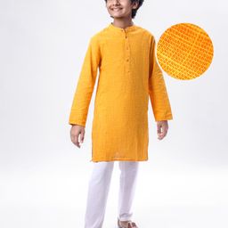 Pine Kids Cotton Woven Solid Kurta Pyjama Set - Mustard-image-64