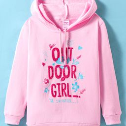Tango Fleece Knit Full Sleeves Hooded Sweatshirt With Text Print - Pink-image-99