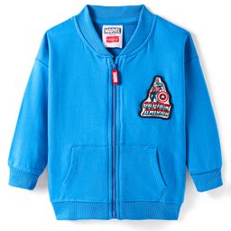 Babyhug Marvel Terry Knit Full Drop ShoulderSleeves Bomber Jacket With Front & Back Avengers Graphics Kangaroo Pockets - Blue-image-41