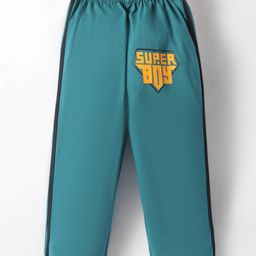 Tango Single Jersey Knit Full Length Lounge Pant with Tape Detailing &Text Print - Teal Blue-picture-10