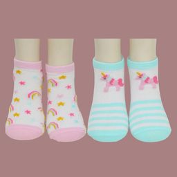 Yellow Bee Cotton Pack Of 2 Rainbow & Unicorn Designed Socks Set - Pink & Aqua-71