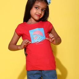 Tales & Stories Cotton Half Sleeves Waves Printed Tee - Dark Pink-picture-17