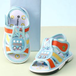 Cute Walk by Babyhug Velcro Closure Sandals with Bus Applique - Light Blue-image-89