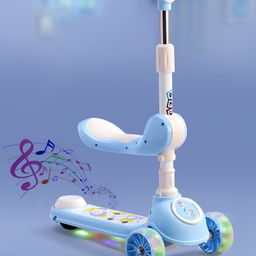 fab n funky 2 in 1 Kids 3 Wheel Kick Scooter - Blue| Foldable Seat with LED| 3 Level Adjustable Handle| Foldable Design| Toy for 3 to 10 Yrs Boys & Girls| Sport Gift| Physical Activity| Wide Deck| Lean-to-Steer-picture-36