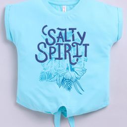 giniekids Cotton Blend Sleeveless Salty Spirit Text Printed Crop Top - Aqua Blue-picture-10