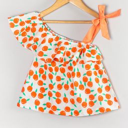 Hugsntugs Woven Cotton Sleeveless Tangerine Printed Top - White & Orange-image-7