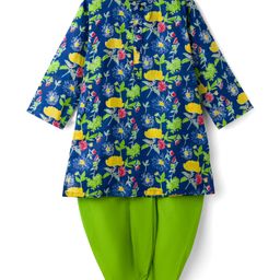 Babyhug Cotton Woven Full Sleeves Kurta Dhoti Set Floral Print - Blue-picture-20