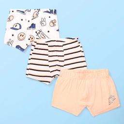 Kookie Kids India Cotton Knit Trunk With Stripes Pack Of 3 - White & Peach-image-42