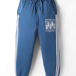 Taeko Single Jersey Knit Full Length Track Pants with Bronx Text Print - Blue-picture-5