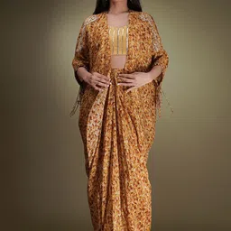 Breathe by Aakanksha Singh Striped Shoulder Strap Top With Skirt & Front Open Shrug image 1
