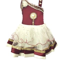 Samjho Fashion Maroon & White One-Shoulder Party Frock-image-13