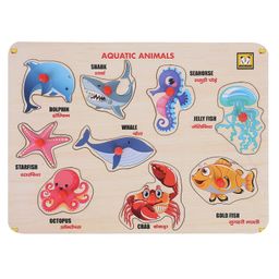 Mindmaker Alphabets Animals & Aquatic Animals Wooden Puzzle With Knobs Multicolor- 43 Pieces image 3