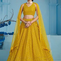 DIVASTRI Embroidered Sequinned Semi-Stitched Lehenga & Unstitched Blouse With Dupatta-18
