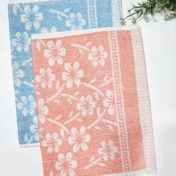 ANA Blue & Orange Coloured 2 Pieces Printed Pure Cotton Hand Towels-image-70