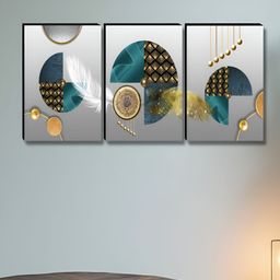 SAF Black & Gold-Toned 3 Pieces Abstract Wooden Wall Art-image-68