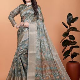 DIVASTRI Ethnic Motifs Printed Silk Blend Banarasi Saree-picture-0