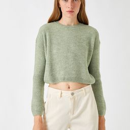 Koton Women Green Solid Crop Pullover-image-4
