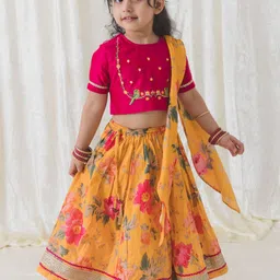 Tiber Taber Girls Embroidered Pure Cotton Ready to Wear Lehenga & Blouse With Dupatta-45