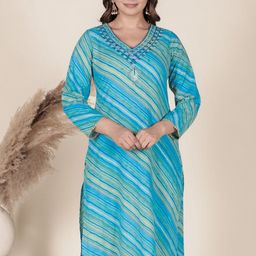 Aramya Women Leheriya Printed Thread Work Kurta-image-51