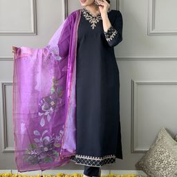 all about you Women Embroidered Regular Thread Work Kurta with Trousers & With Dupatta-22