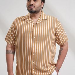 HIGHLANDER Men Comfort Relaxed Fit Vertical Striped Cuban Collar Casual Plus Size Shirt-picture-17