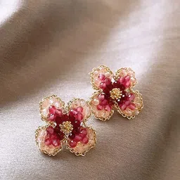 FIMBUL Gold-Plated Beaded Floral Shaped Studs-image-51