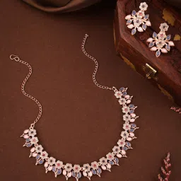 Lyriss ASTER Gold-Plated American Diamond Studded Floral Shaped Jewellery Set-picture-34