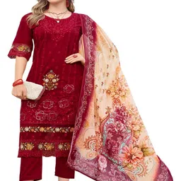DRAVINAM Trends Floral Embroidered Seqinned Pure Cotton Unstitched Dress Material-picture-17