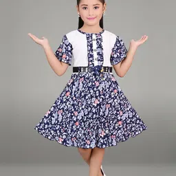 CHANDRIKA Girls Navy Blue Viscose Rayon Dresses-picture-12