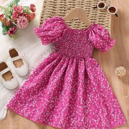Billion Girls Floral Printed Smocked Detail Fit & Flare Dress-43