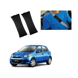 Auto Pearl Seat Belt Cushion (Pack of 2, Black) Compatible for Nissan Micra-25