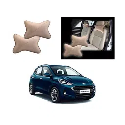 Auto Pearl Beige Designer Car Neck Rest Pillow Compatible for I10 Grand Nios-1
