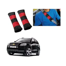 Auto Pearl Seat Belt Cushion (Pack of 2, Black, Red) Compatible for Chevrolet Captiva-14