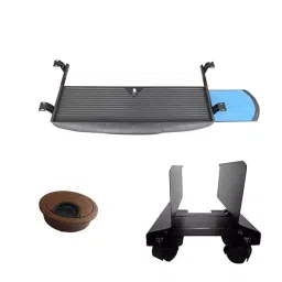 Implemental Keyboard Tray, Mouse Tray, Channel, CPU Trolley & Cable Manager Combo Set Black & Brown (Combo of 5 Pcs) image 2