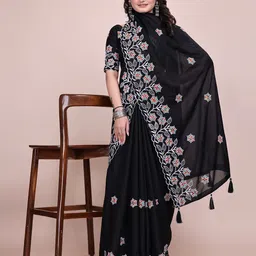 yourwish Embellished Embroidered Pure Georgette Saree-image-26