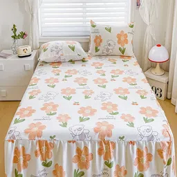 JC HOME White & Orange Floral 140 TC Double King Bedsheet Set-2 m x 2.20 m-picture-44
