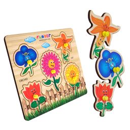 Mingkids Flower Wooden Jigsaw Peg Puzzle Toy Multicolour - 5 Pieces-17