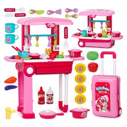 Fiddlerz Kitchen Set for Kids Girls Big Cooking Set Light Sound Toys Portable Trolley Pretend Play Toys Battery Operated - Pink-93
