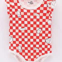 Doodle Poodle Short Sleeves Onesie Checked Pattern - Red & White-picture-25