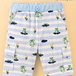 Babyoye 100% Cotton Knee Length Striped Shorts with Froggy Print - Blue-image-45