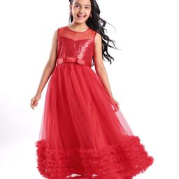 Pine Kids Sleeveless Party Gown with Sequin Detailing - Red-picture-26