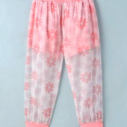 Kookie Kids Full Length Lounge Pants With Floral Print- Pink-image-59