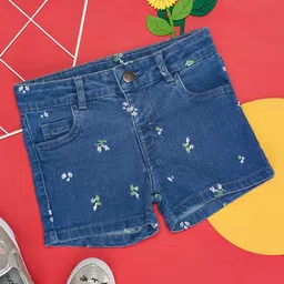 Pantaloons Junior Cotton Spandex Floral Embroidered Shorts - Dark Blue-picture-26
